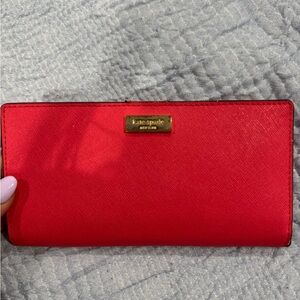 kate spade pink Saffiano Continental Wallet with Gold Plaque